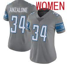 Women Detroit Lions #34 Alex Anzalone Grey Nike Game NFL Jersey->women nfl jersey->Women Jersey